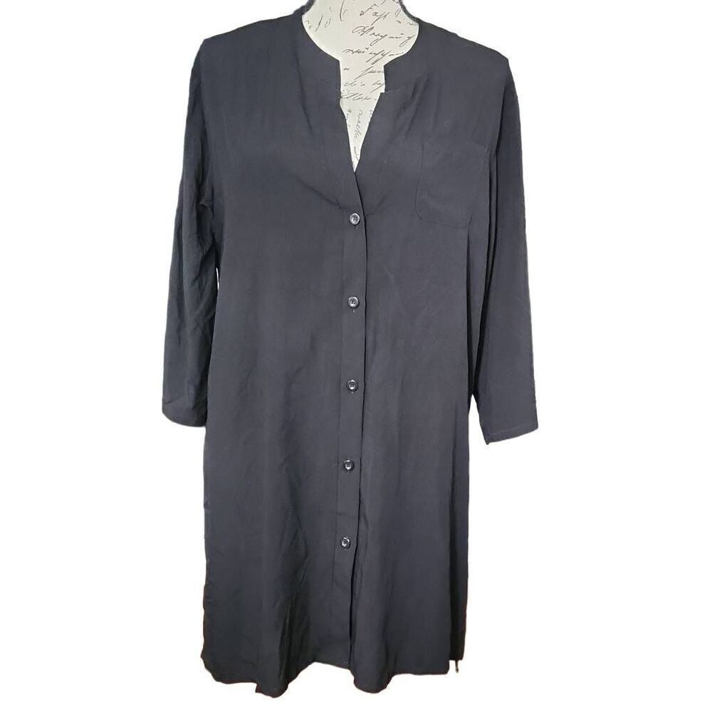 Aolro Women's Size Medium Black Button Down V-Neck Swim Cover